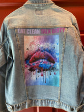 Load image into Gallery viewer, Unisex denim jacket, talk dirty...