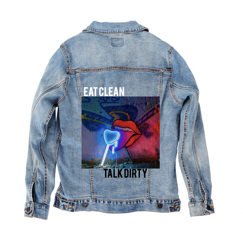 Unisex denim jacket, eat clean...